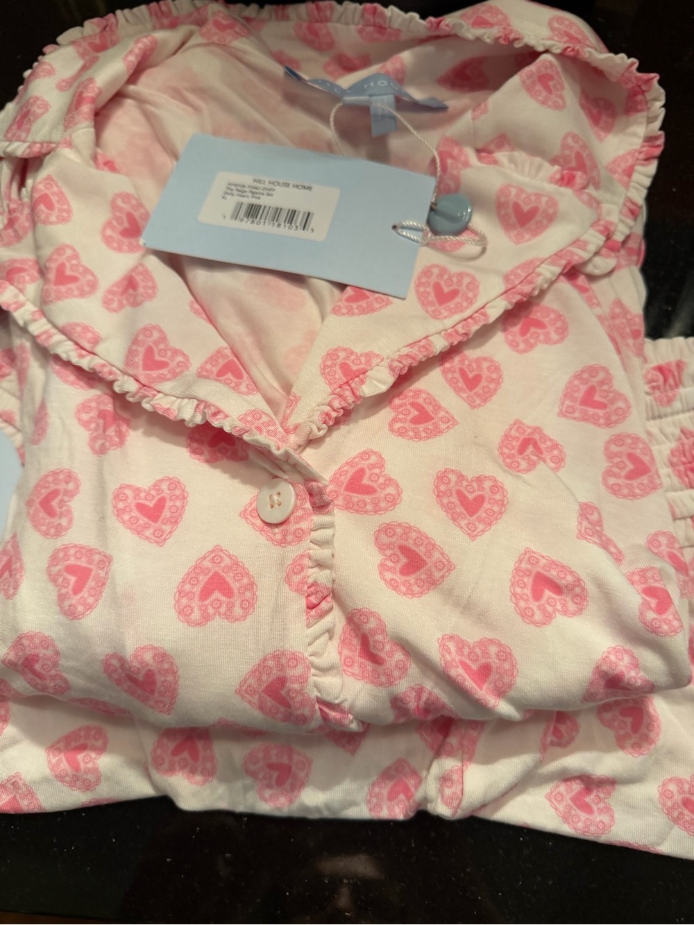 Hill House White and Pink Heart-Print Pajama Top